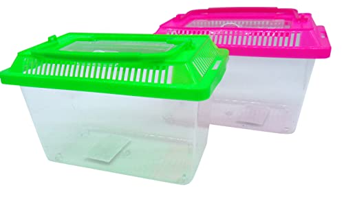 Hermit Crab Cage Portable Travel Terrarium Carrier Temporary Habitat Pet Home with Handle, Set of 2