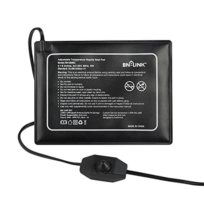 BN-LINK Reptile Heating Pad 6"X8" with Adjust Knob and Thermostat Controller