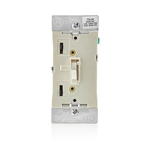 Leviton Toggle Slide Dimmer Switch for Dimmable LED, Halogen and Incandescent Bulbs, TSL06-1LT, Light Almond - color: Light Almond