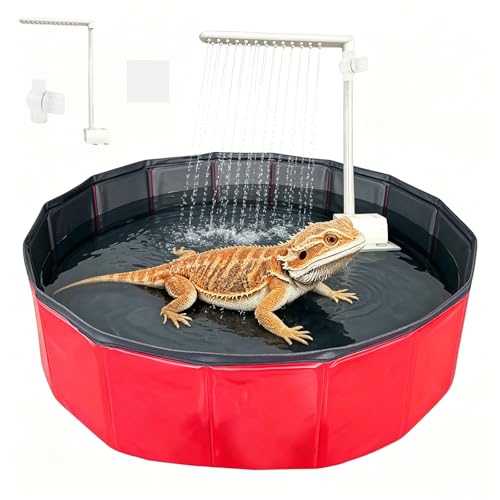 Large Electric Bearded Dragon Pool,Bearded Dragon Fountain & Bathing Accessories,Bearded Dragon Pool,Electric Bathtub for Bearded Dragons,Bearded Dragon Accessories,Versatile for Reptile(Red)