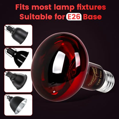 100W Infrared Heat Lamp Bulbs – 2-Pack Red IR Basking Light for Reptile & Amphibian, Silent Night-Time Heating, E26 Base, Bearded Dragon,Lizard,Turtle,Chicken - color: Red, size: 100W