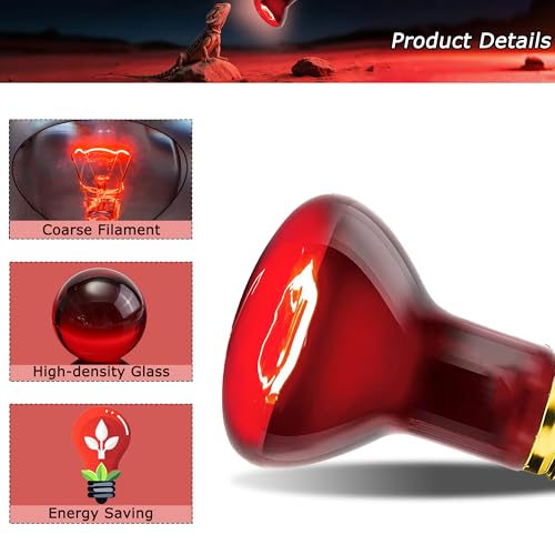 Reptile Red Heat Bulb 75W – Infrared Night Lamp for Lizards and Snakes, 2000H Lifespan, E26 Socket