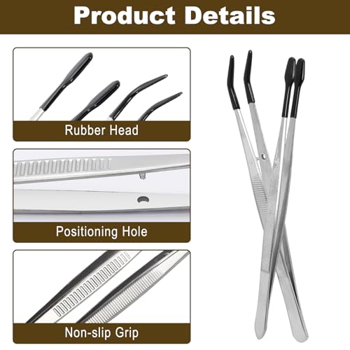 6PCS Rubber Tipped Tweezers Set, PVC Coated Non-Slip Precision Tweezers for Crafts, Jewelry Making, Electronics, and Lab Work