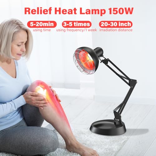 Infrared Light Heat Lamp, Near Red Light Therapy for Body Muscle Joint Pain Relieve 150W Bulb with Adjustable Stand, Timer