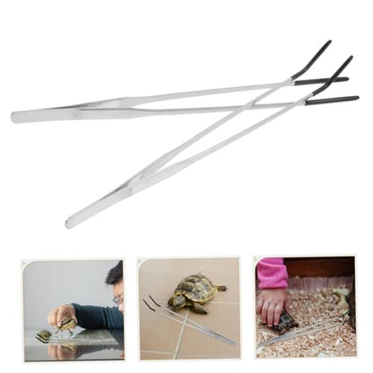 POPETPOP 2pcs Stainless Steel Aquarium Tweezers Set Straight Curved Reptile Feeding Tongs for Lizards Snakes and Aquatic Plants Durable Long Handle Tools for Easy Feeding and Plant