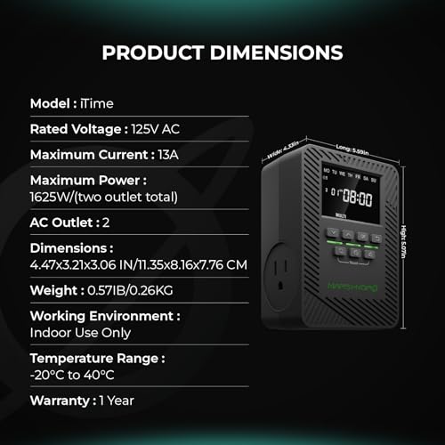 2025 MARS Hydro ITime 2-in-1 Smart Timer Outlet Dual Outlet App Control Custom Programmable 12 On/Off for Home Office and Plant Growth Use