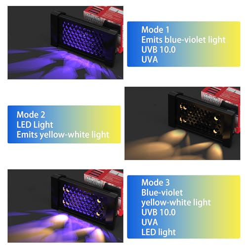 UVB & UVA Light for Reptiles, Dimmable LED Full Spectrum Sunlight Lamp with 3 Lighting Modes, 4/8/12H Timer for Tortoise, Gecko, Bearded Dragon, 4W Reptile Lamp, 5IN - size: 5IN