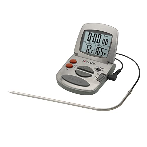 Taylor Programmable Instant-Read Wired Probe Digital Meat Thermometer, Stainless Steel for BBQ, Grill, Kitchen Cooking, Accurate Temperature Readings