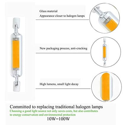 R7S LED Bulb J Type T3 Double Ended Light Bulbs (3 Pack) - 10W 78mm, Equivalent 100W Halogen, 3000K Warm White, 360 Beam Angle Landscape Light