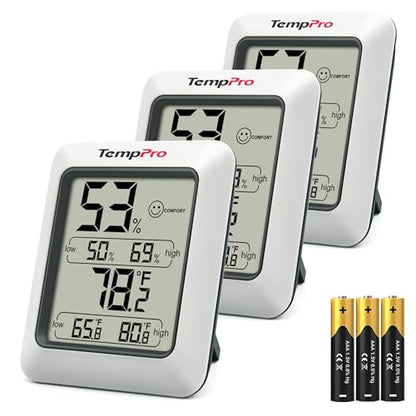 TempPro TP50 3 Pieces Digital Hygrometer Indoor Thermometer Room Thermometer and Humidity Gauge with Temperature Humidity Monitor (Previously ThermoPro) - color: White