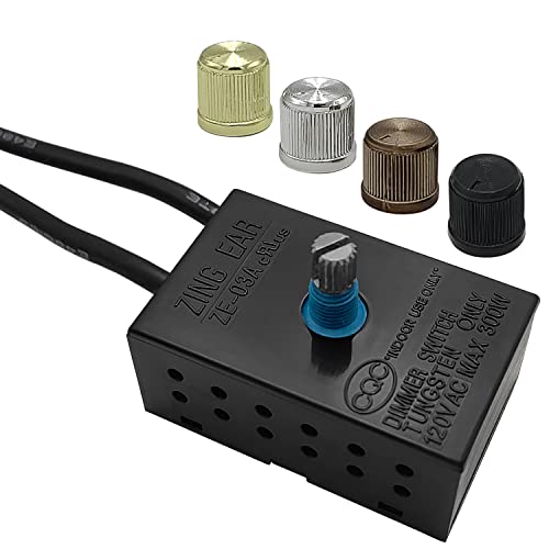 Zing Ear ZE-03A Inline Rotary Dimmer Switch for Table Lamp, Incandescent Lights 300W MAX Knob Switch Replacement Kit (Black) - size: Plastic shell