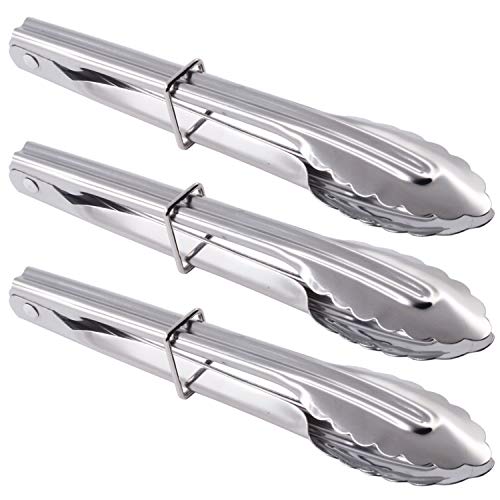 HINMAY Mini Stainless Steel Serving Tongs Small Tongs for Serving Food Cooking Salad Grilling (7-Inch 3 Pieces) - size: 7" 7" 7"