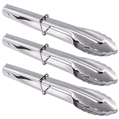 HINMAY Mini Stainless Steel Serving Tongs Small Tongs for Serving Food Cooking Salad Grilling (7-Inch 3 Pieces) - size: 7" 7" 7"