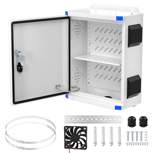 Joinfworld Outdoor Electrical Box 19.7"x15.7"x7.9" Metal Waterproof Vented Nema Enclosure with 12V Fan, Stainless Steel Junction Box with Cold Rolled Steel Plate Hinge Connection Din Rail - size: 19.7"x15.7"x7.9"