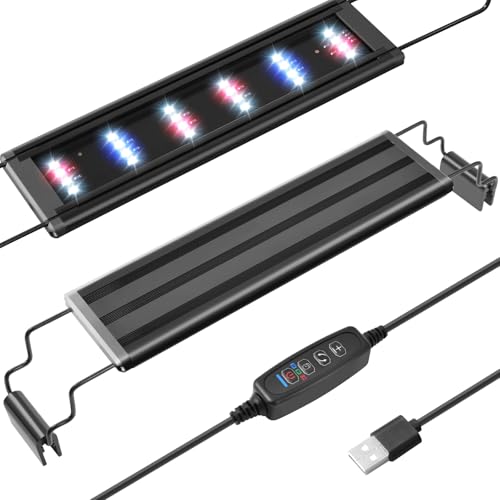 FEDOUR USB Mini Aquarium LED Light, Full Spectrum Aquarium Light with Extendable Brackets, Adjustable Aquarium Plant Light with External Controller, for Freshwater Tank (11-16in) - style: 11-16in