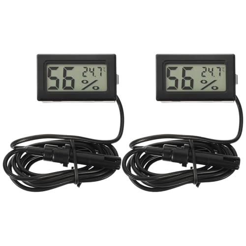 2pcs Reptile Digital Thermometer Hygrometer, Celsius Temperature Humidity Meter with Probe, Plastic Hygrometer for Terrarium, Vivarium, Pet Reptile Habitat Monitoring