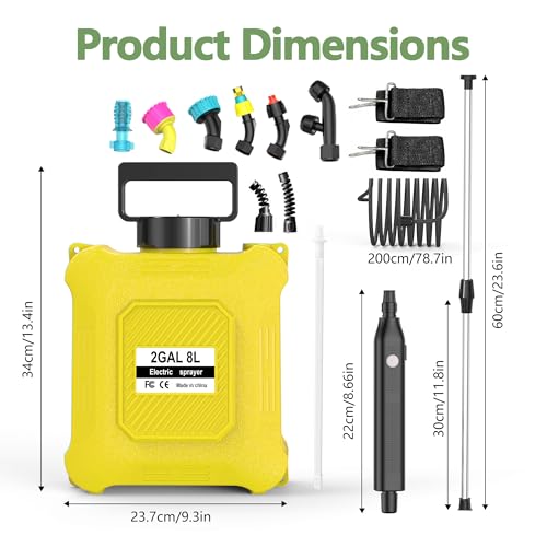 Upgraded 2-Gallon Battery Sprayer Used for Fertilizer, Pesticides, Weeds & Pests, – USB Charging, 6 Nozzles, 2 Speeds, Retractable Wand, Adjustable Shoulder Strap (Yellow) - color: Yellow