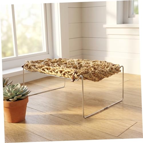 VICASKY Bearded Dragon Lounger and Reptile Hammock with Sea Grass Bed Mat, Rectangle Basking Platform with Metal Legs for Snake Habitat Accessories and Climbing Decor