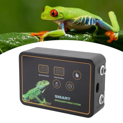 Rainforest Tank Timer Misting System with 360° Adjustable Nozzles, Quiet Touch Control, DC 5V, UK Plug - Smart Timing, Automatic Mist, Ideal for Reptile Humidity Control