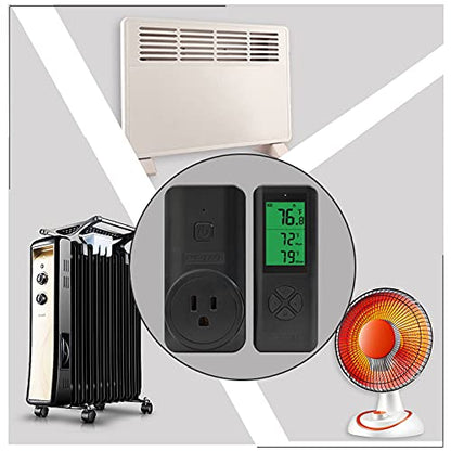 DIGITEN Wireless Thermostat Plug-in Temperature Controller Outlet Remote Control Built in Temp Sensor Thermometer Heating Cooling Mode for Fan Heater Greenhouse Home Brew Reptile, Black