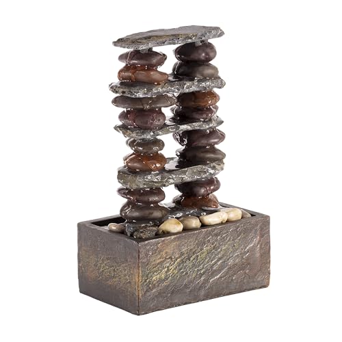 Alpine Corporation TT8002 Indoor/Outdoor Tabletop Stacked Rocks Eternity Fountain, Modern Rocks Tabletop Fountain 12", Brown - color: Zen Stacked Stone