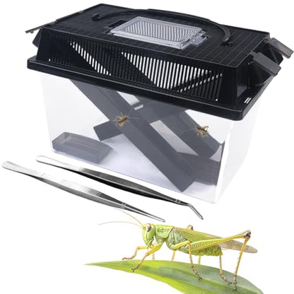 1 Pack Cricket Keeper Insect Keeper with 2 Pcs Dispenser Tubes and 2 Pcs Insect Stainless Steel Tweezers for Reptile Bearded Dragon Leopard Gecko Lizard Frog (Large)