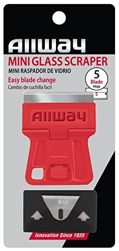 ALLWAY GSM5 Mini Glass Scraper with 5 Extra Steel Razor Blades | Easy Blade Change, Compact Size