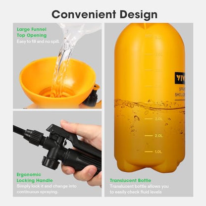 VIVOSUN 2.1Gal/8L Pump Pressure Sprayer, Pressurized Water Spray Bottle with Adjustable Shoulder Strap, Adjustable Nozzle, Safety Valve & Additional Seals, Ideal for Watering, Fertilizing, Cleaning - size: 2.1 Gallon / 8 Liter