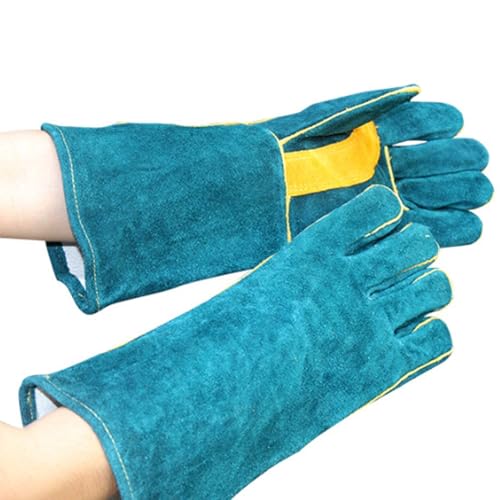 Animal Handling Leather Gloves Kevlar Gauntlet for Saftey Against Cats, Birds, Snakes (16 inches - (Pack of 1 Pair) - color: Green - Yellow