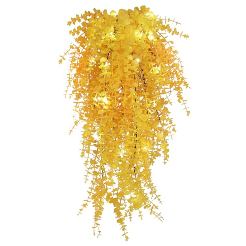 RECUTMS 3Pcs Fake Hanging Plants Outdoor Artificial Grass Vines with Lights | Draping Eucalyptus Greenery Faux Yellow Monkey Plants for Indoor Home Room Wall Garden Proch Wedding Backyard Arch Decoration - color: Pure Yellow, size: Hanging Plants With Lig