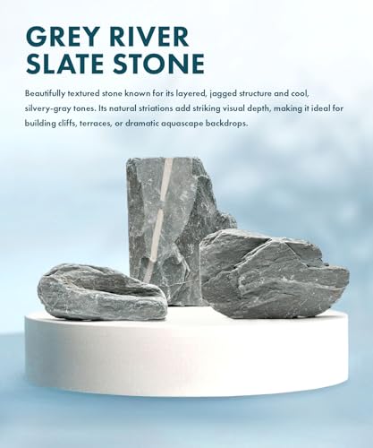 Natural Slate Stone for Aquariums, Fish Tanks, Terrariums, Aquascaping and Amphibian Enclosures, Mix of Small to Large Size Rocks - by SubstateSource (5 Pounds, Gray River)