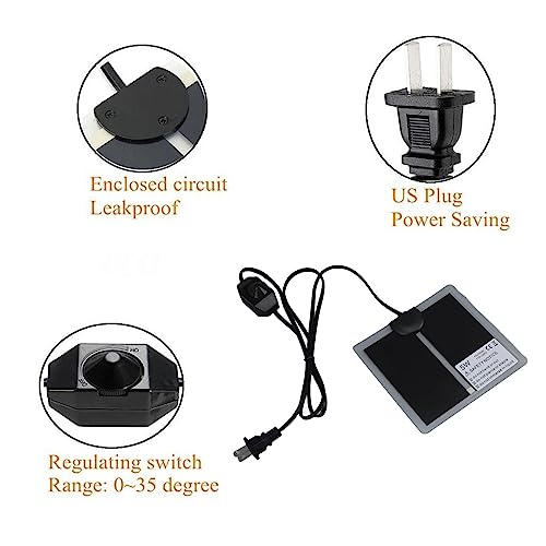 Reptile Heating Pad, Electric Terrarium Heat Mat with Temperature Adjustment Switch, Pet Heating Pad for Turtles, Lizards, Frogs and Other Reptiles (5W) - size: 5W
