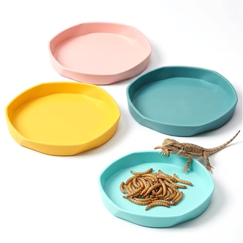4PCS Reptile Food Dish, Round Plastic Reptile Water Bowl, Reusable Escape Proof Reptiles Feeding Dish for Lizards, Geckos, Bearded Dragons, Chameleons, Hermit Crabs, and Other Small Reptiles