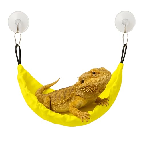 CTWPets Reptile Hammock & Lizard Hammock Hide (100% Polyester, 2 Suction Cups) 9.8" x 3.9" with 2.4" Ideal for Geckos, Lizards & Small Reptile Hide Crested Gecko Accessories (Bright Yellow, Medium) - color: Bright Yellow