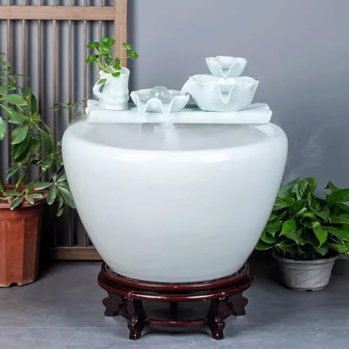 Small Fish Tank White Ceramic Fish Tank Water Tank Balcony Landscaping Water Circulation Office Living Room Ancient Fish Farming Large Tank Fish Tank Kit(XL) - size: Xl