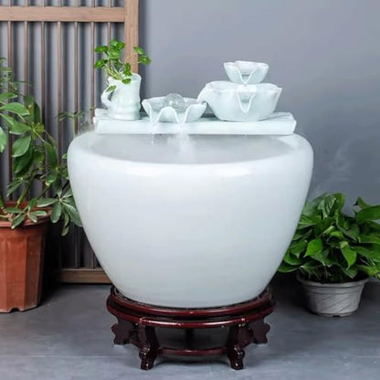 Small Fish Tank White Ceramic Fish Tank Water Tank Balcony Landscaping Water Circulation Office Living Room Ancient Fish Farming Large Tank Fish Tank Kit(XL) - size: Xl