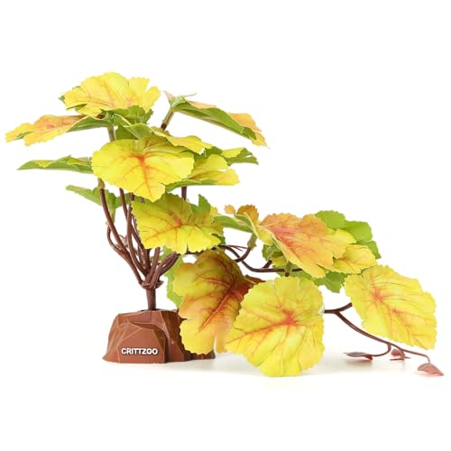 Reptile Fake Plants for Terrarium Decor, Snake Tank Accessories for Leopard Gecko Ball Python Bearded Dragon Crested Gecko Tortoise Frog Lizard Spider - Fake Heuchera Micrantha Yellow - color: Fake Heuchera Micrantha Yellow