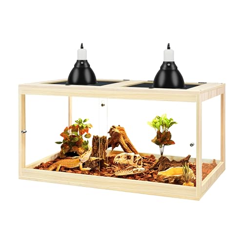 PROLEE Reptile Tank, 35 Gallon Beard Dragon Tank, Tempered Glass Reptile Encloure and Snake Tank with Locking Design for Lizard,Gecko,Chameleon (32"X15.5"X15.5",Oak) - color: Oak, size: 35 Gallon (32x15.5x15.5 Inch)