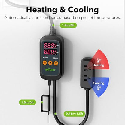 BN-LINK Smart WiFi Digital Temperature Controller Heating Cooling, Works with Alexa and Google Home. For Reptiles Aquarium Carboy Homebrew Breeding Fermenter Seed Germination °C/°F -40-176°F 15A/1875W - style: T10 WIFI