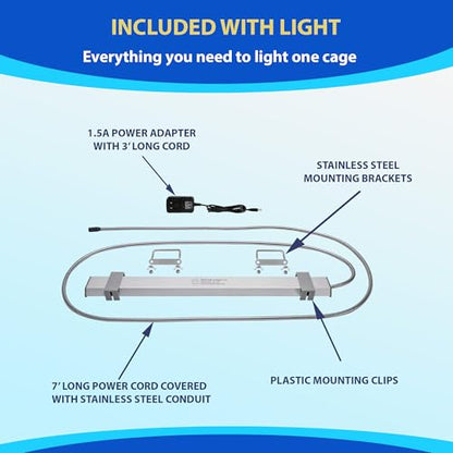 HappyBird Lighting Bird Cage Light with Chew Guard - Full Spectrum LED Pet Light - Simulates Natural Environment - Safe for Hookbill Birds – Easy to Install - (18" Long) - size: 18"