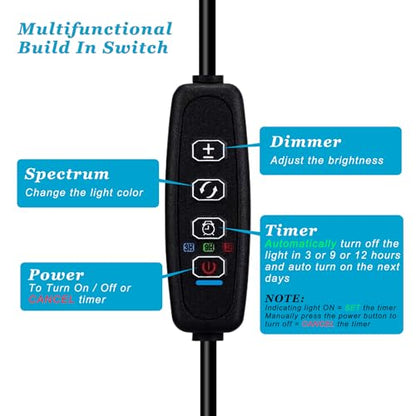 DOMICA Clip On Aquarium Light with Timer for 3 to 8 Gal Fish Tank (Dimmable Full Spectrum LED) USB Moving Lamp for Open Terrarium (Adapter NOT Included), Black, DM-USBLIGHT+T02