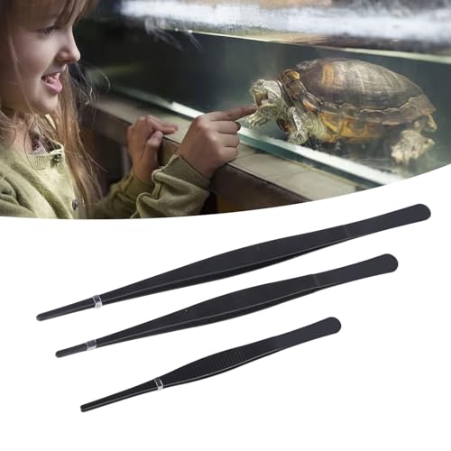 TOPINCN Reptile Feeding Long Tongs, Prevent Slip Stainless Steel Reptile Feeding Tweezers Set Easy Cleaning for Snake (Straight)