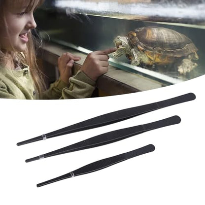 TOPINCN Reptile Feeding Long Tongs, Prevent Slip Stainless Steel Reptile Feeding Tweezers Set Easy Cleaning for Snake (Straight)