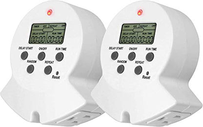 Clear Power Indoor Timer, 2 Grounded Outlet EZ Digital Timer for Clamp, Grow Light, Aquarium, White, Grounded Plug, 2-Pack,DCIT-00022P-DC - style: Digital Timer