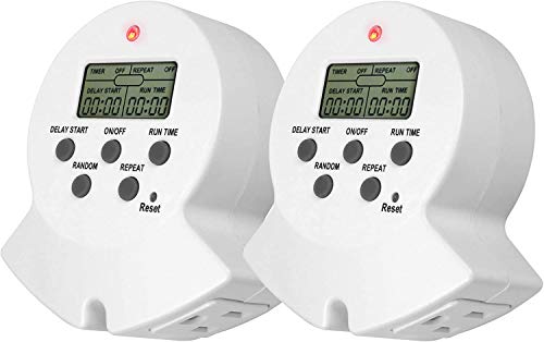 Clear Power Indoor Timer, 2 Grounded Outlet EZ Digital Timer for Clamp, Grow Light, Aquarium, White, Grounded Plug, 2-Pack,DCIT-00022P-DC - style: Digital Timer