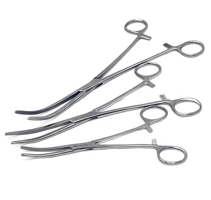 Set of 3 Pean Hemostat Forceps Curved 6", 8", 10" Tongs Full Serrated, Stainless Steel
