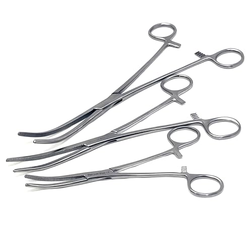 Set of 3 Pean Hemostat Forceps Curved 6", 8", 10" Tongs Full Serrated, Stainless Steel