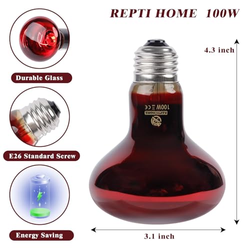 Reptile Heat Lamp,100W Red Basking Spot Lamp Bulb for Chickens Amphibians, Infrared Heat Emitter Light for Coop - size: Infrared 100W 1 Pack