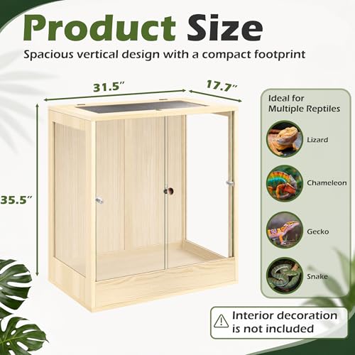 PROLEE 32" x 18" x 36" Tall Reptile Terrarium, 90 Gallon Glass Chameleon Cage, Vertical Crested Gecko Tank with Ventilated Mesh Top, Front Opening Rainforest Habitat, Oak - color: Oak, size: 32" L x 18" W x 36" H, 90 Gallon