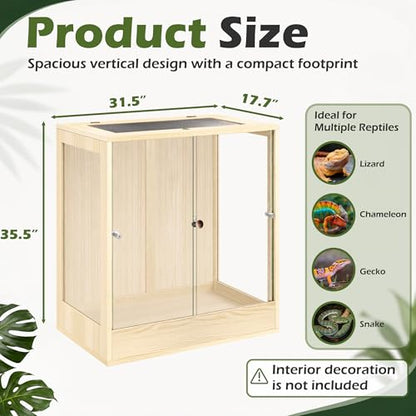 PROLEE 32" x 18" x 36" Tall Reptile Terrarium, 90 Gallon Glass Chameleon Cage, Vertical Crested Gecko Tank with Ventilated Mesh Top, Front Opening Rainforest Habitat, Oak - color: Oak, size: 32" L x 18" W x 36" H, 90 Gallon